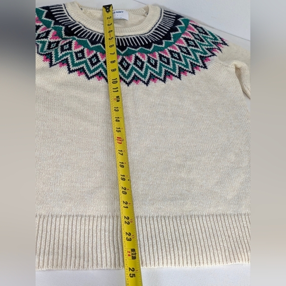 Old Navy NEW Women eggshell-white black pink green Cotton Peacock Sweater Size S - Picture 8 of 9